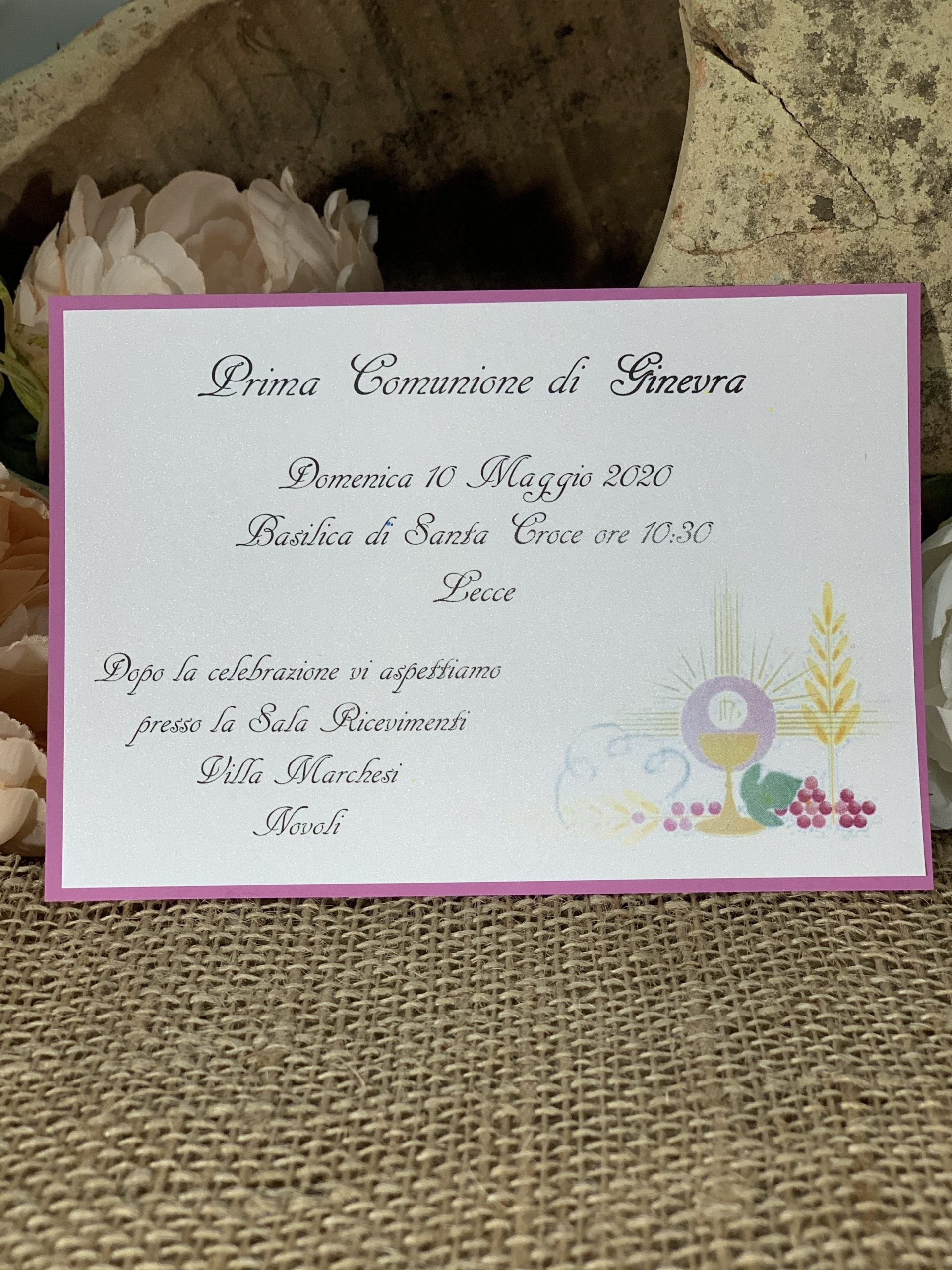 Partecipazione prima comunione fucsia