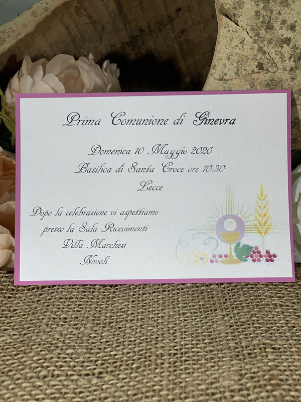 Partecipazione prima comunione fucsia