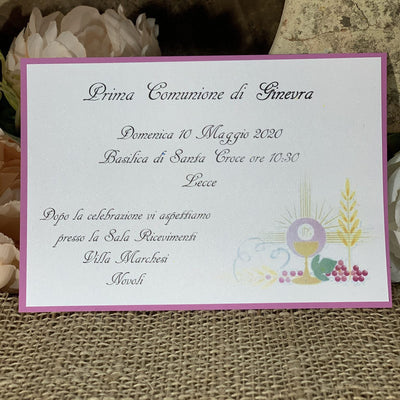Partecipazione prima comunione fucsia