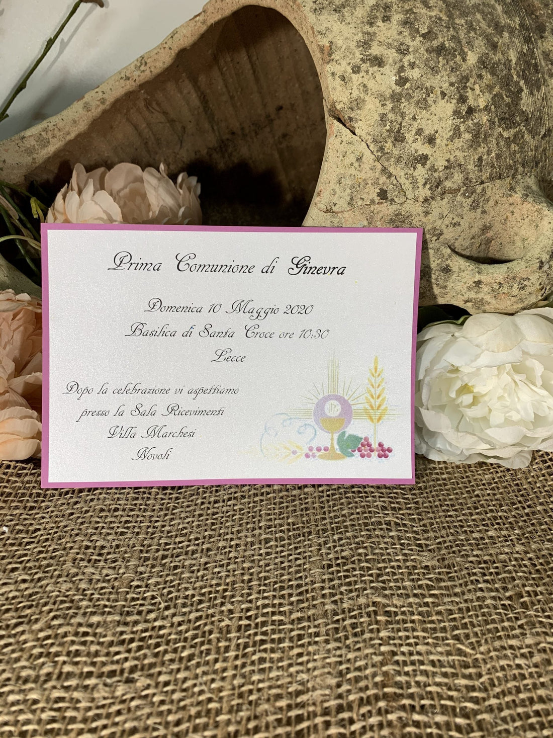 Partecipazione prima comunione fucsia