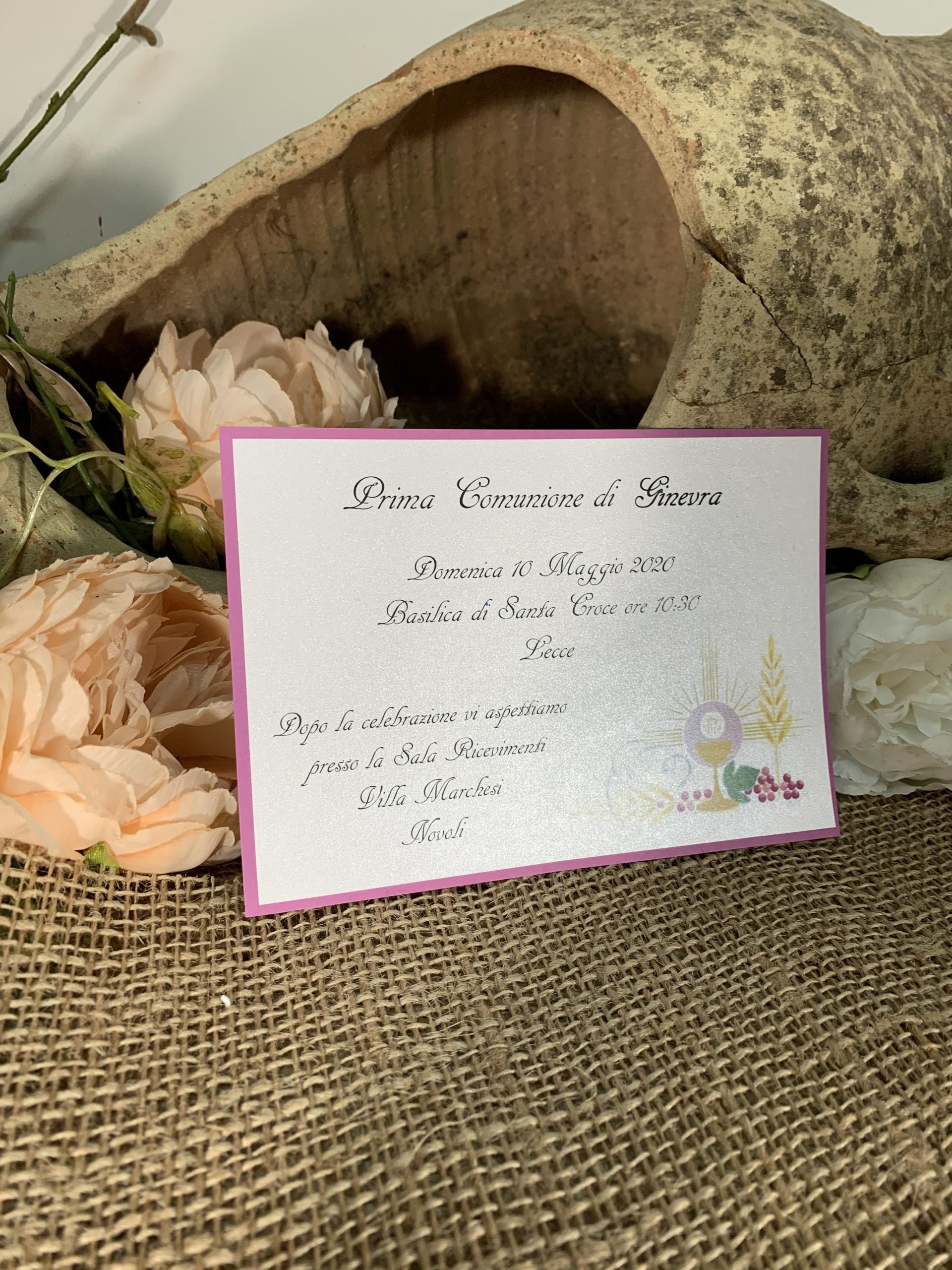 Partecipazione prima comunione fucsia