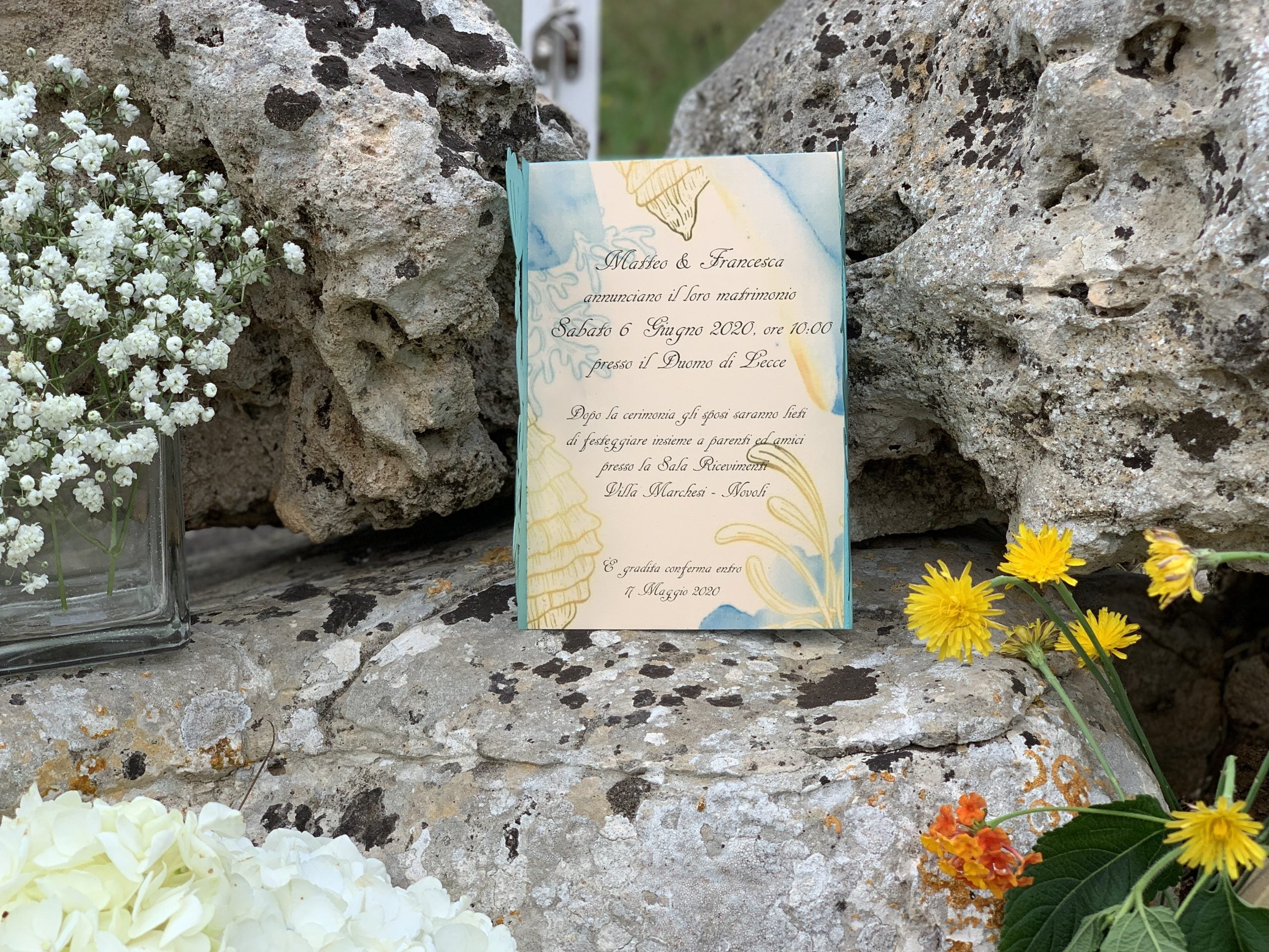 Partecipazione taglio laser doppia apertura tema mare blu 3