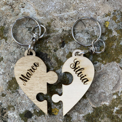 Portachiavi cuore puzzle personalizzato in legno Idea's Cottage