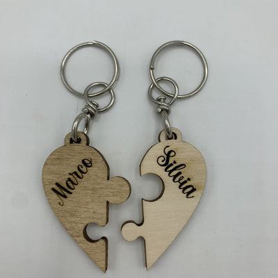 Portachiavi cuore puzzle personalizzato in legno Idea's Cottage