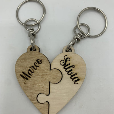 Portachiavi cuore puzzle personalizzato in legno Idea's Cottage