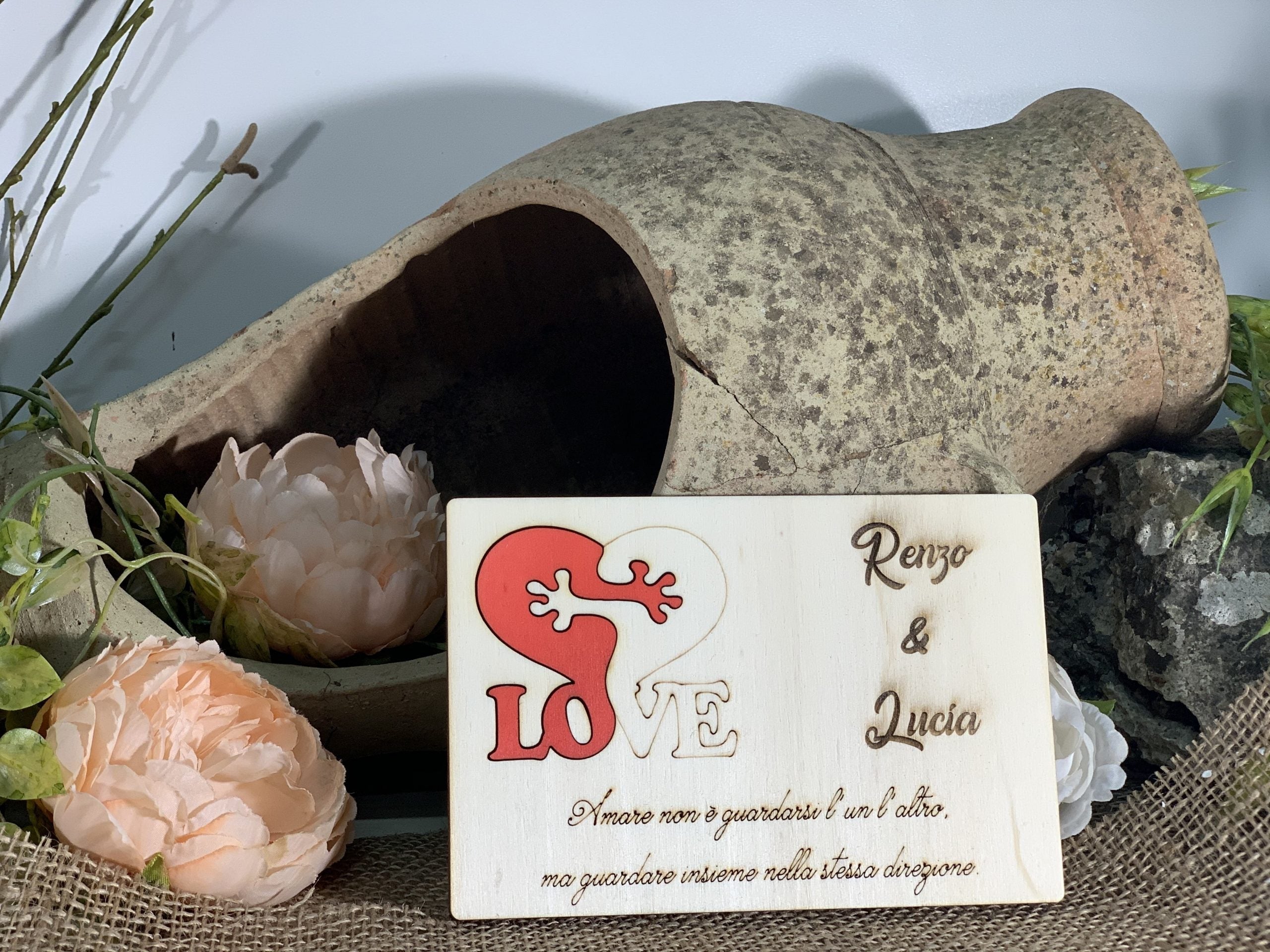 Quadretto love in legno con nomi e frase
