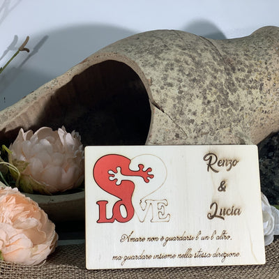 Quadretto love in legno con nomi e frase