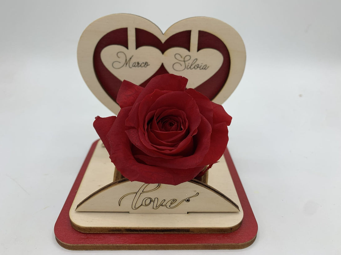 Rosa Stabilizzata con cuore in legno Idea's Cottage