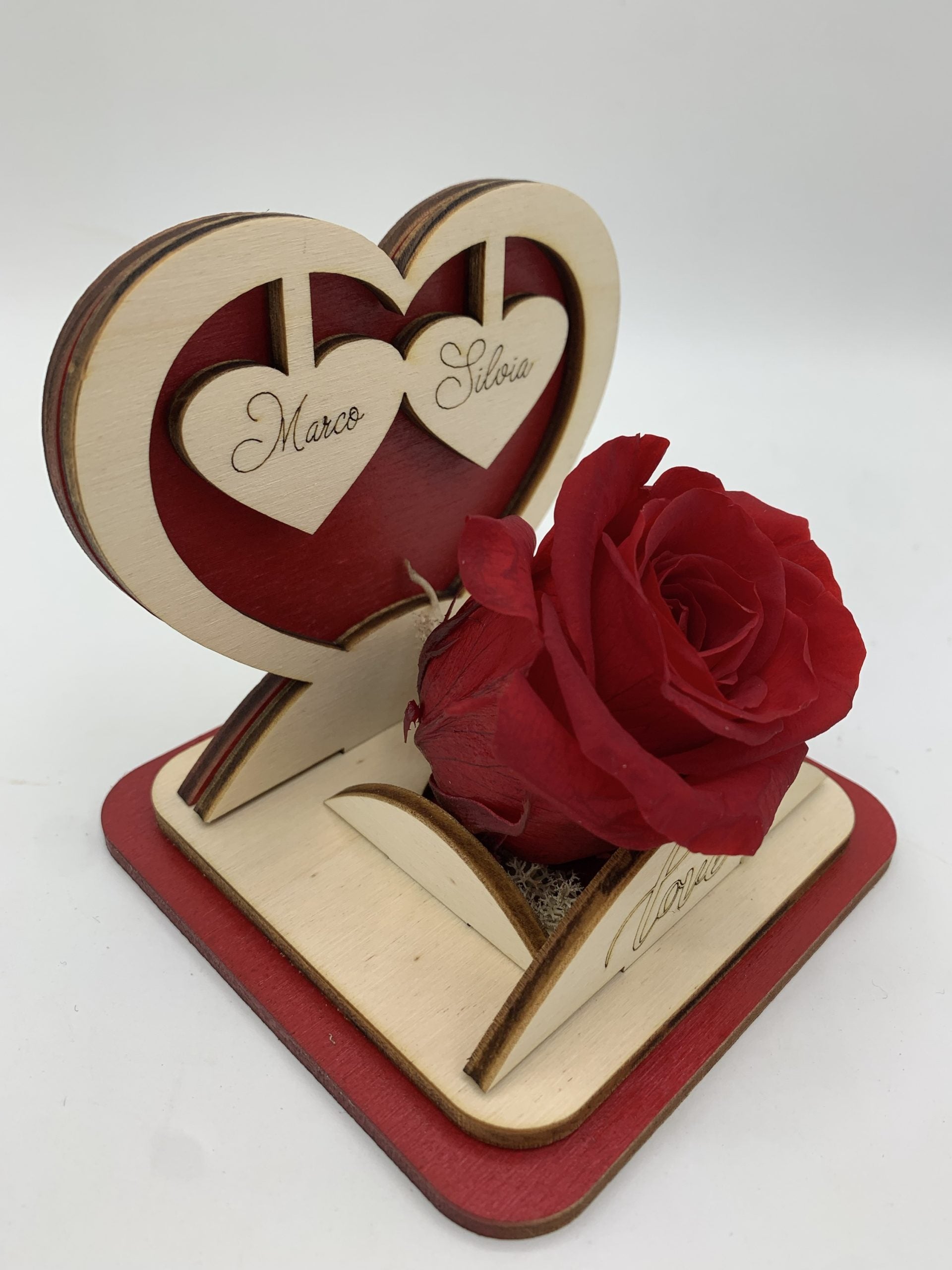 Rosa Stabilizzata con cuore in legno Idea's Cottage