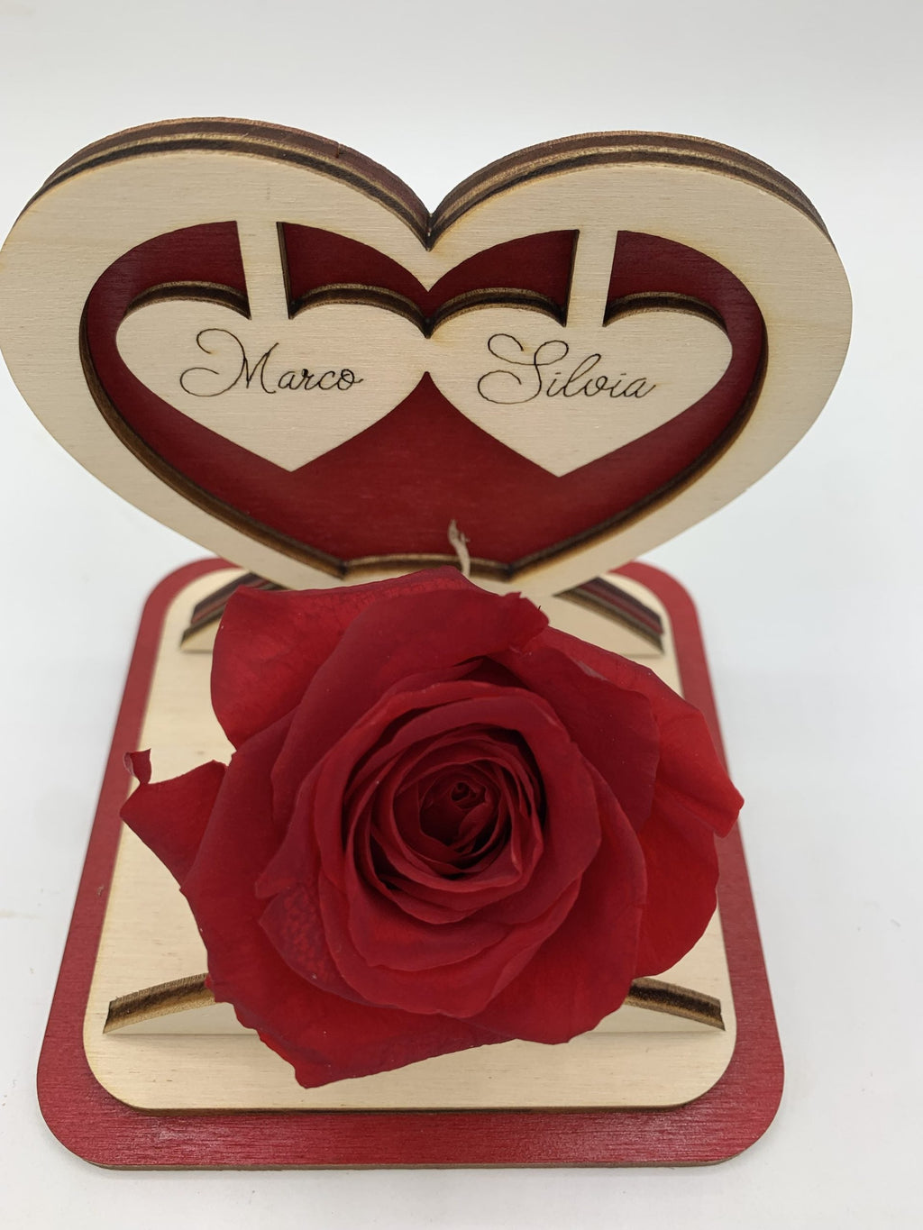 Rosa Stabilizzata con cuore in legno Idea's Cottage