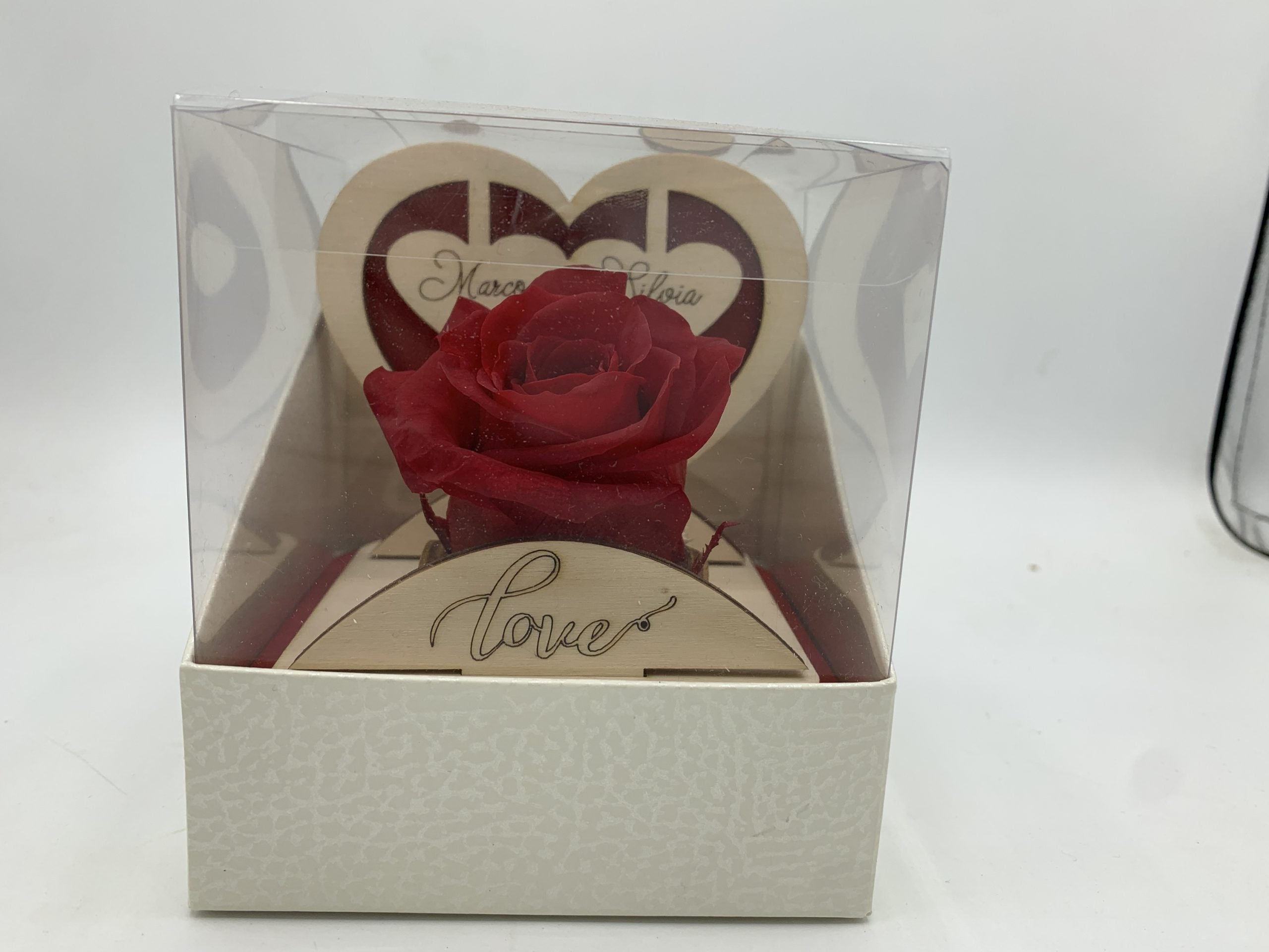 Rosa Stabilizzata con cuore in legno Idea's Cottage