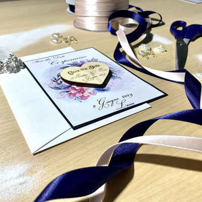 Save the Date Blue Cuore calamita legno Partecipazioni 1