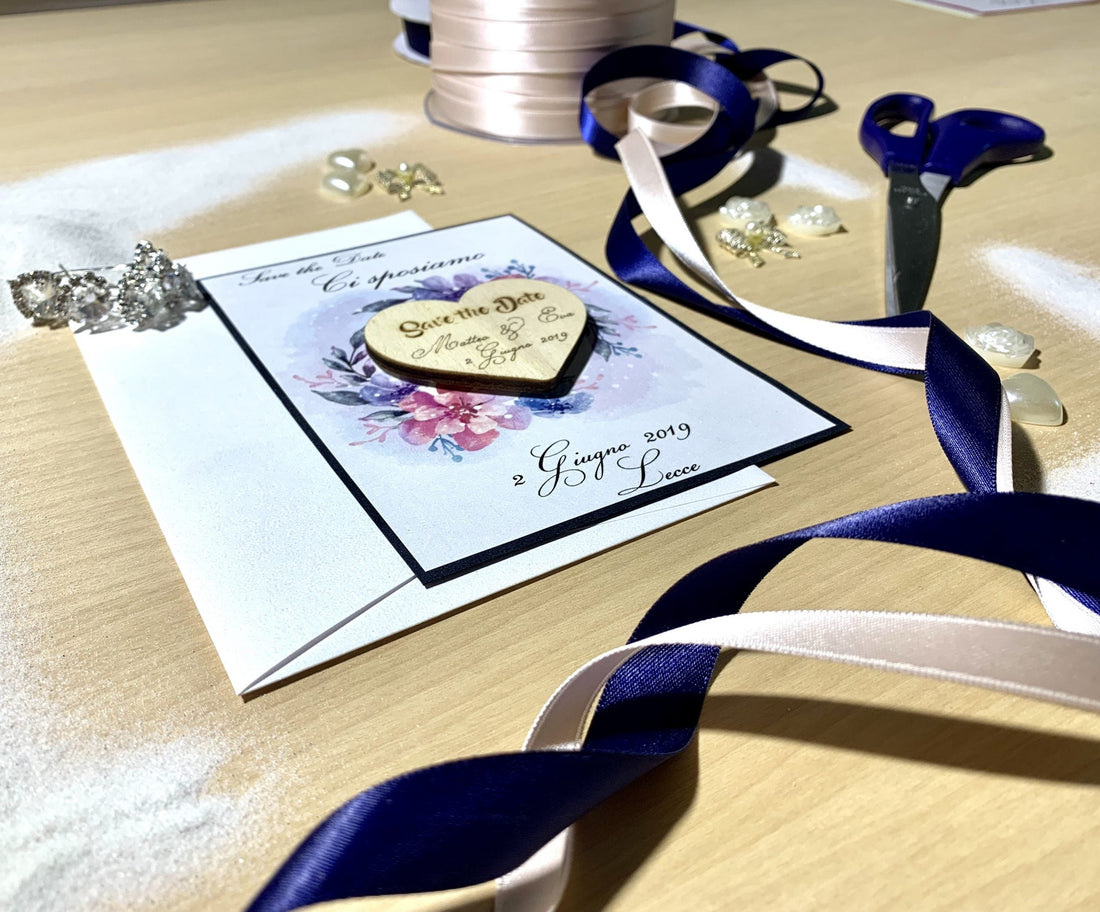 Save the Date Blue Cuore calamita legno Partecipazioni 1