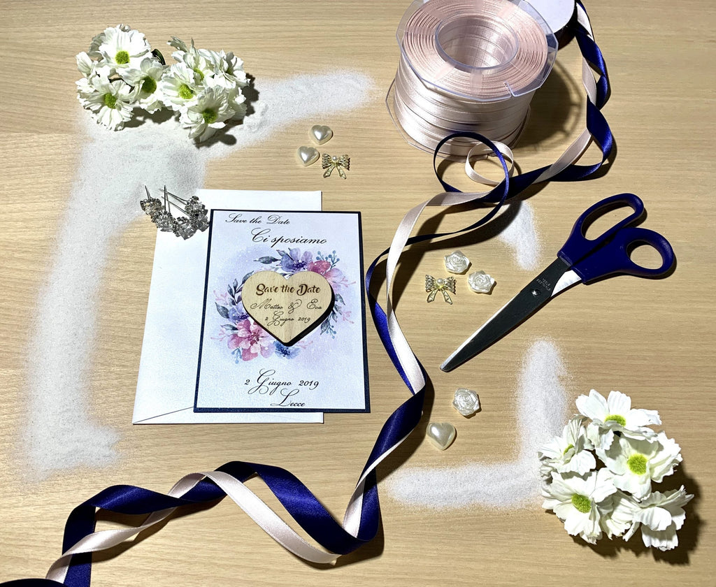 Save the Date Blue Cuore calamita legno Partecipazioni 2
