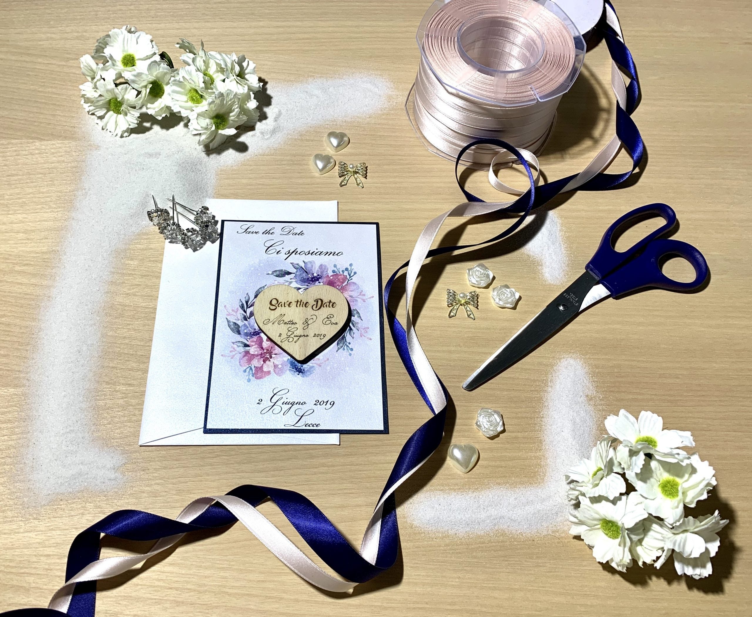 Save the Date Blue Cuore calamita legno Partecipazioni 2