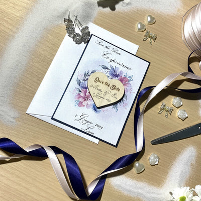 Save the Date Blue Cuore calamita legno Partecipazioni 3