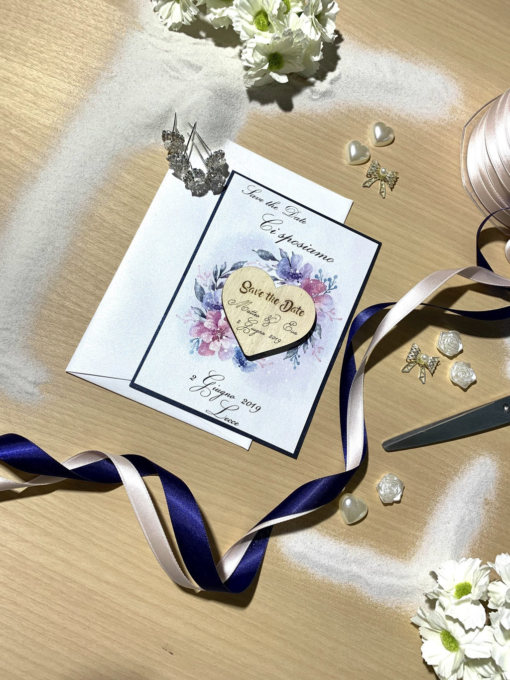 Save the Date Blue Cuore calamita legno Partecipazioni 3
