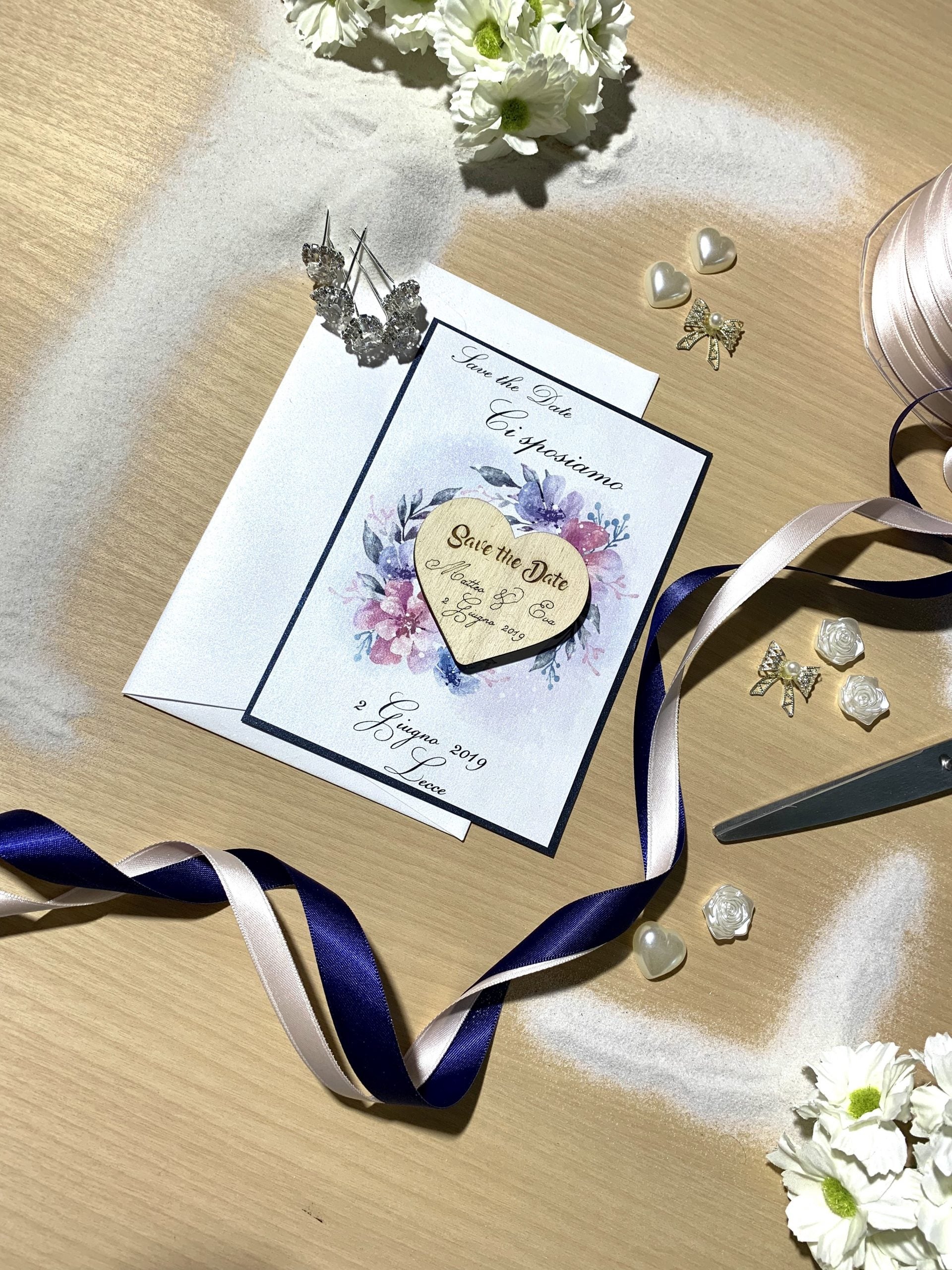 Save the Date Blue Cuore calamita legno Partecipazioni 3