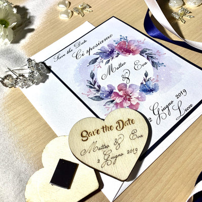 Save the Date Blue Cuore calamita legno Partecipazioni 4