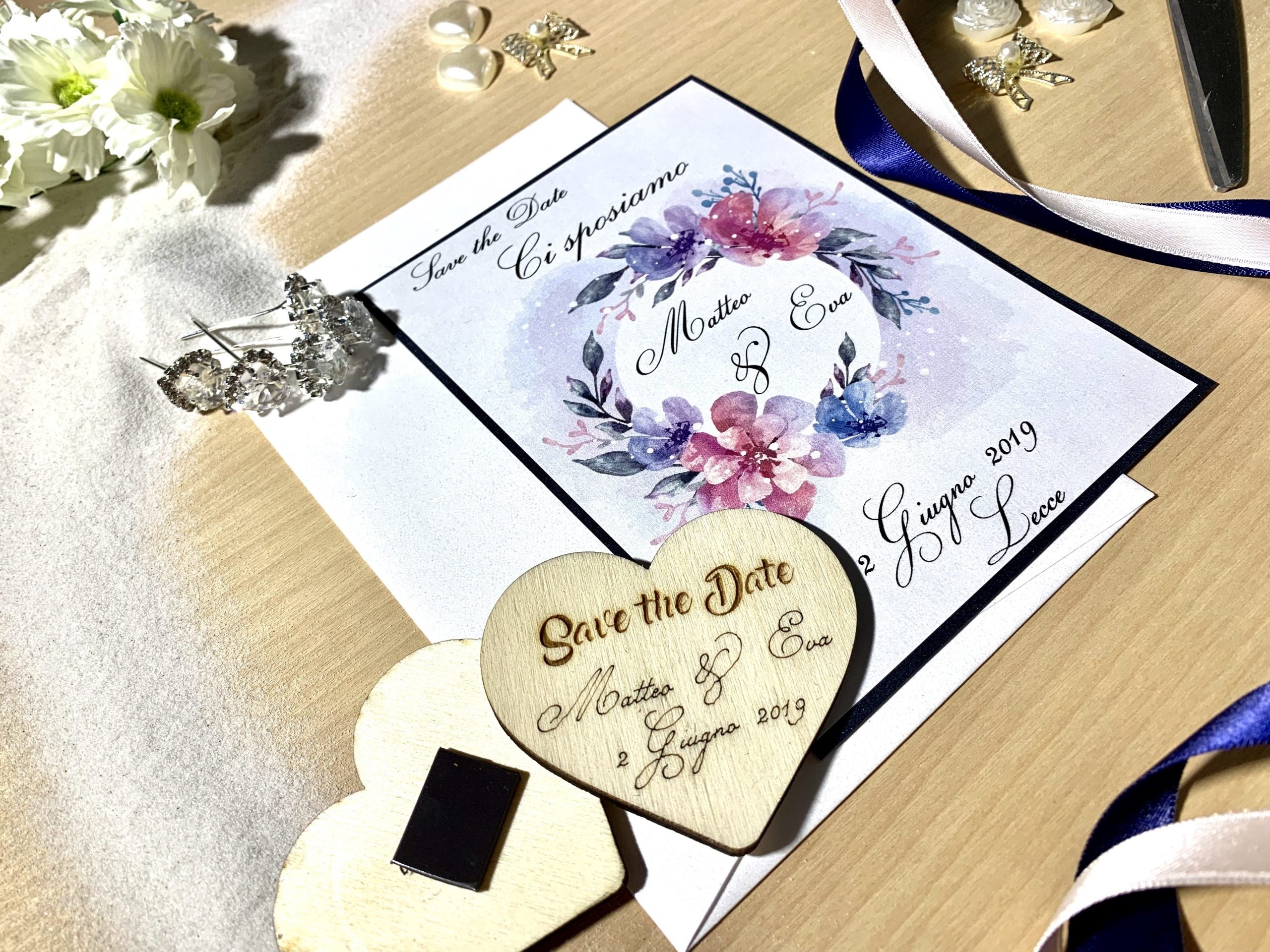 Save the Date Blue Cuore calamita legno Partecipazioni 4