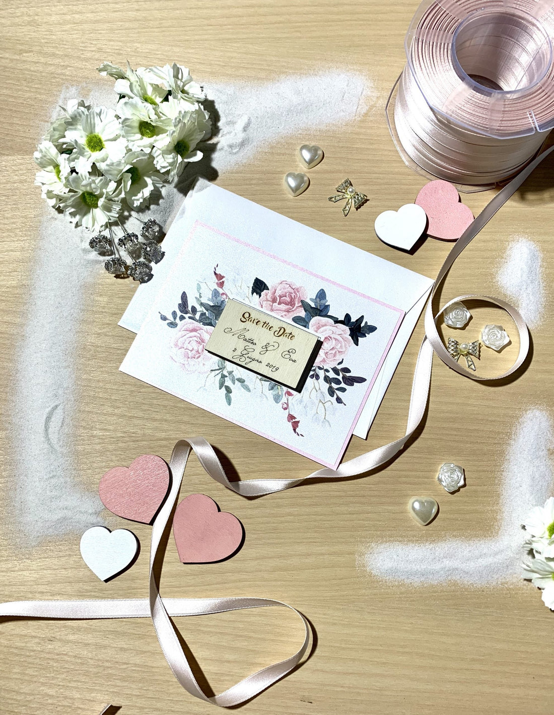 Save the Date Pink calamita legno Partecipazioni 1