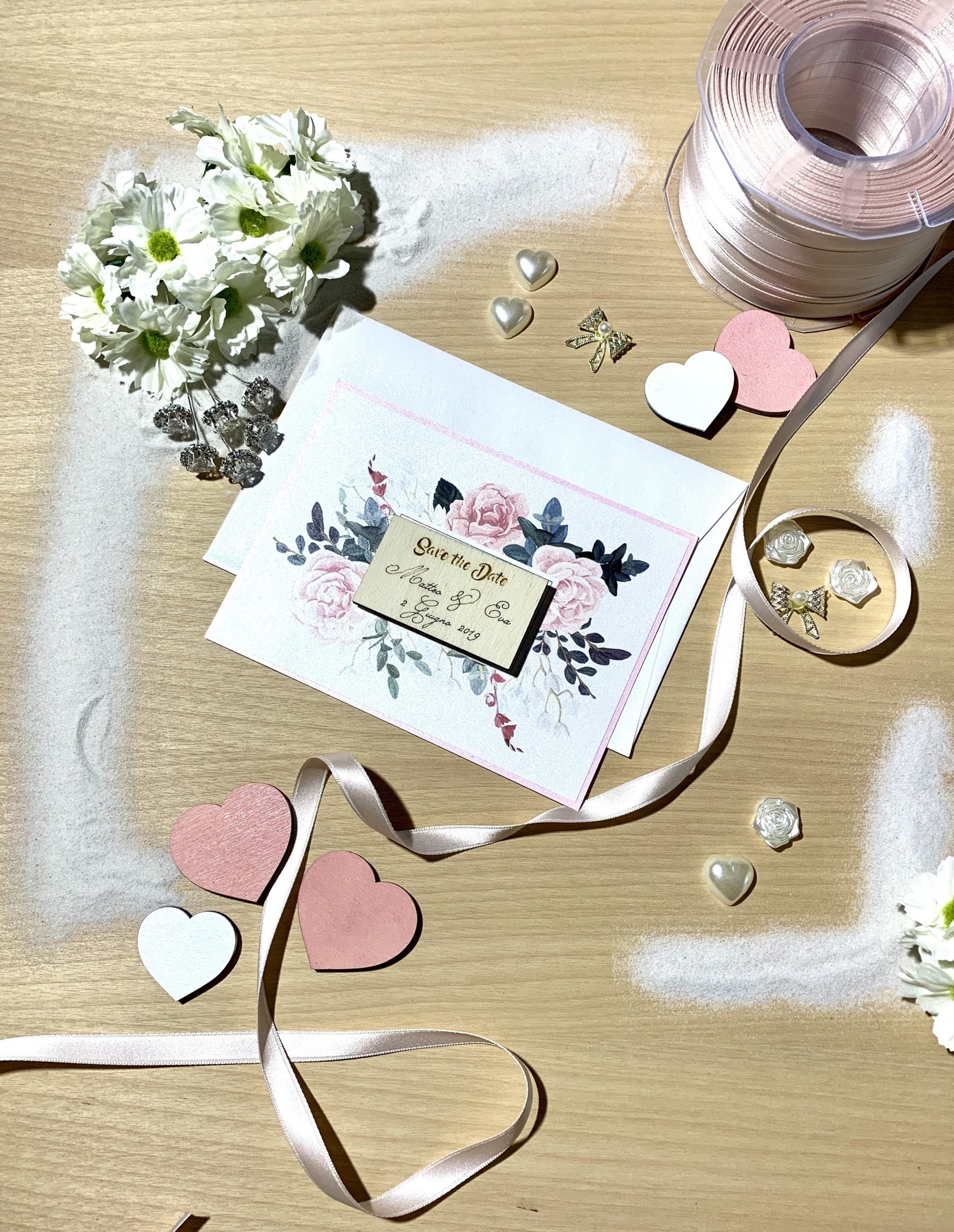 Save the Date Pink calamita legno Partecipazioni 2