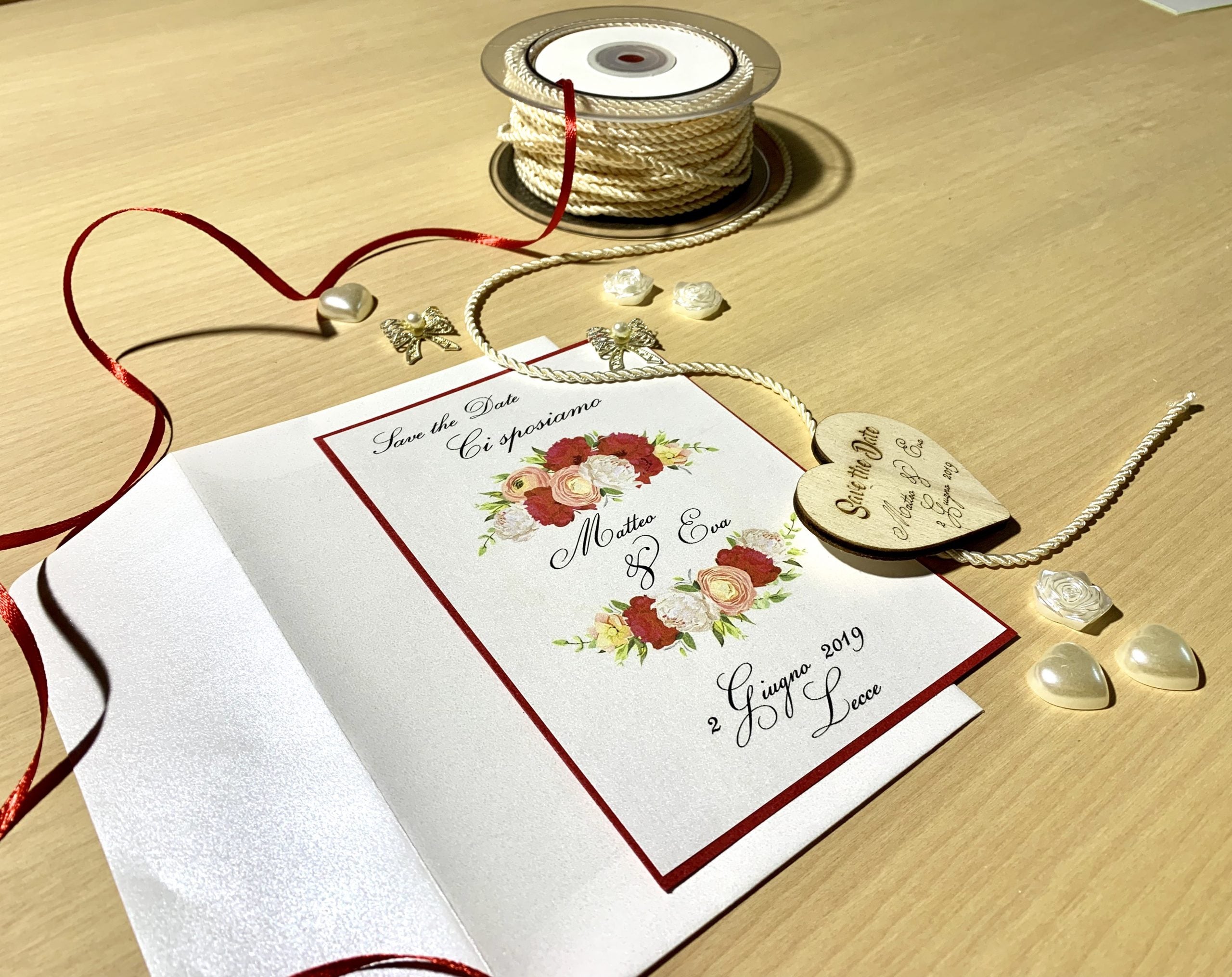 Save the Date Red Cuore calamita legno Partecipazioni 3