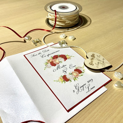 Save the Date Red Cuore calamita legno Partecipazioni 3