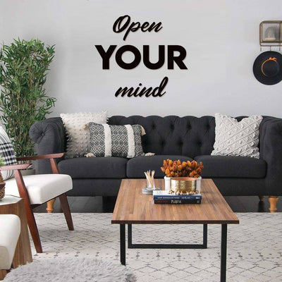 Scritta da parete in legno Open your mind