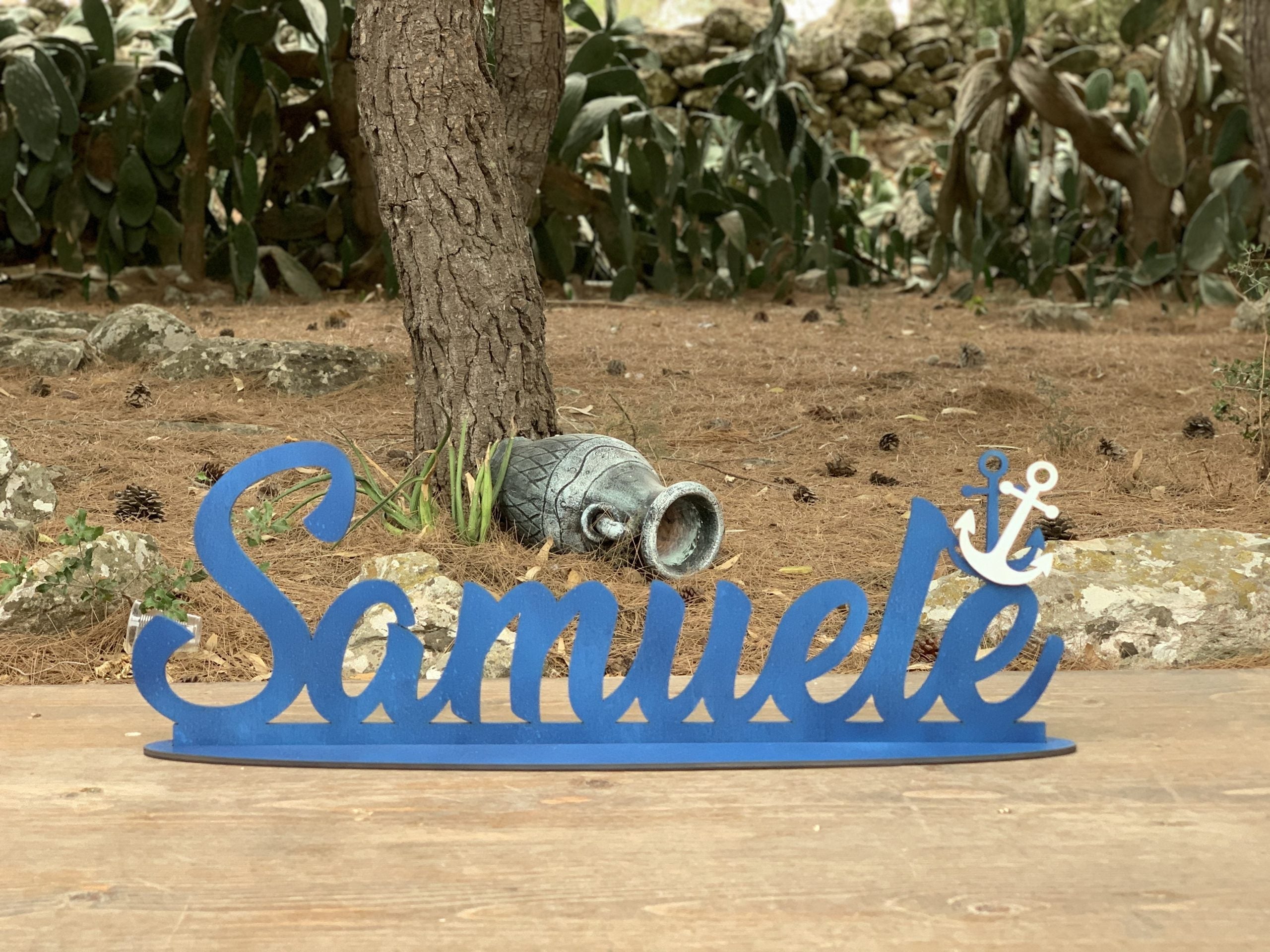 Scritta in legno con base con Ancora tema Mare Idea's Cottage
