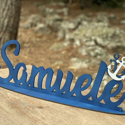 Scritta in legno con base con Ancora tema Mare Idea's Cottage