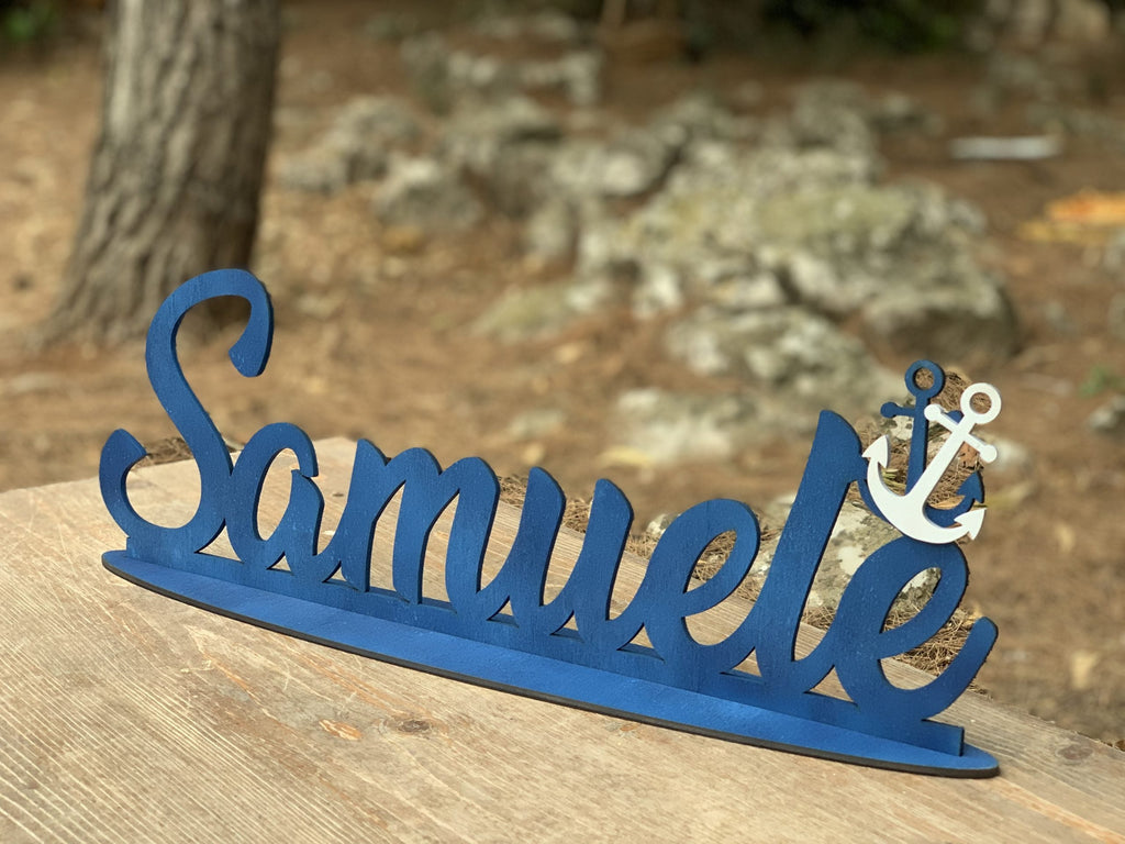 Scritta in legno con base con Ancora tema Mare Idea's Cottage