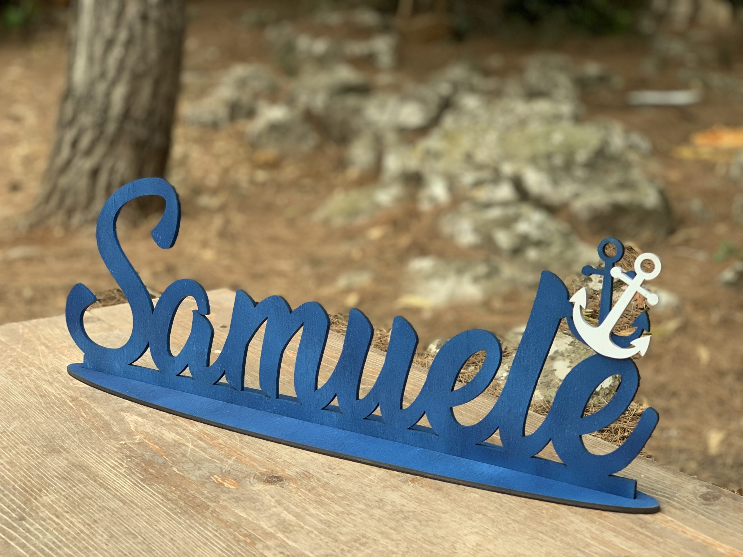 Scritta in legno con base con Ancora tema Mare Idea's Cottage