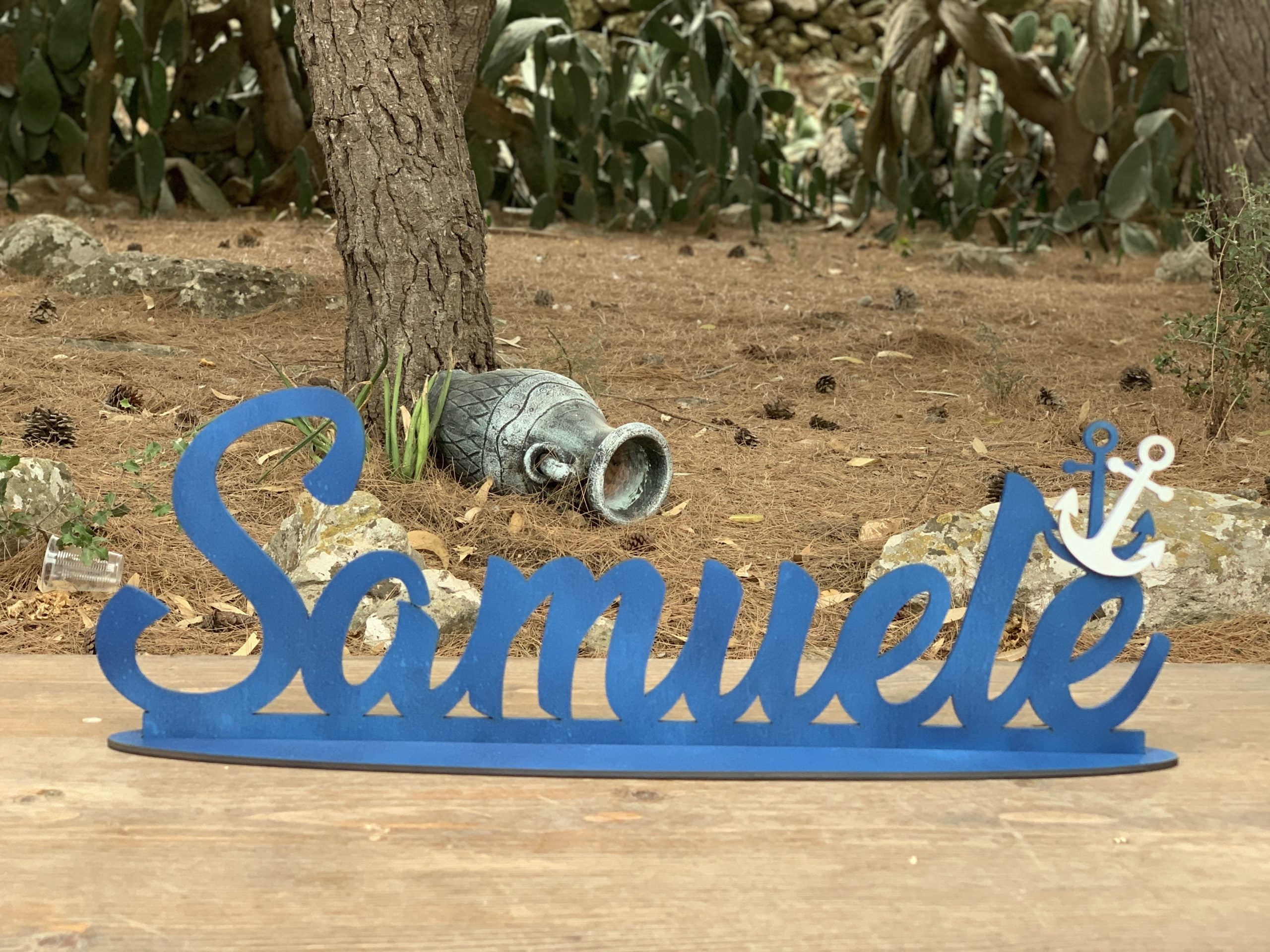 Scritta in legno con base con Ancora tema Mare Idea's Cottage