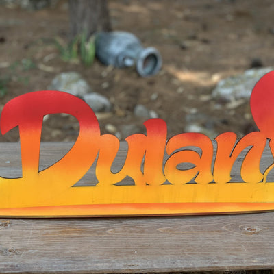 Scritta in legno con base con sfumatura di colore Giallo Arancio Rosso Idea's Cottage