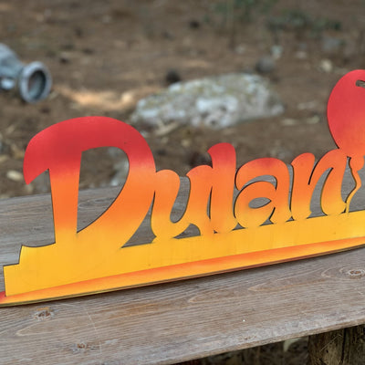 Scritta in legno con base con sfumatura di colore Giallo Arancio Rosso Idea's Cottage