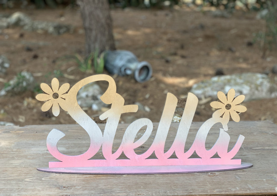 Scritta in legno con base con sfumatura di colore Rosa Argento Oro Idea's Cottage