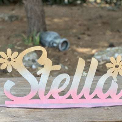 Scritta in legno con base con sfumatura di colore Rosa Argento Oro Idea's Cottage