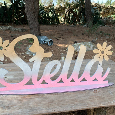 Scritta in legno con base con sfumatura di colore Rosa Argento Oro Idea's Cottage