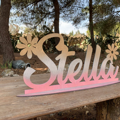 Scritta in legno con base con sfumatura di colore Rosa Argento Oro Idea's Cottage