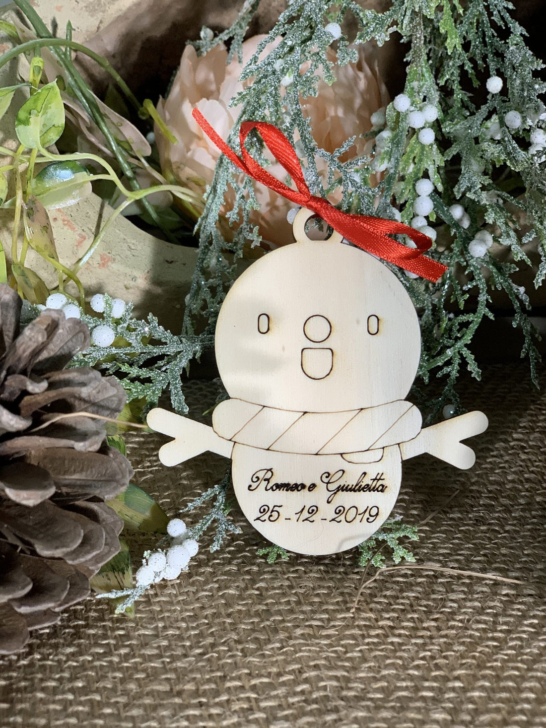 Segnaposto pallina natalizia pupazzo di neve