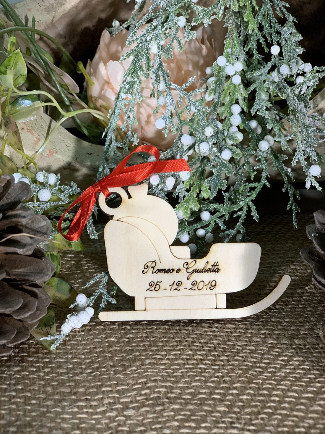 Segnaposto pallina natalizia slitta