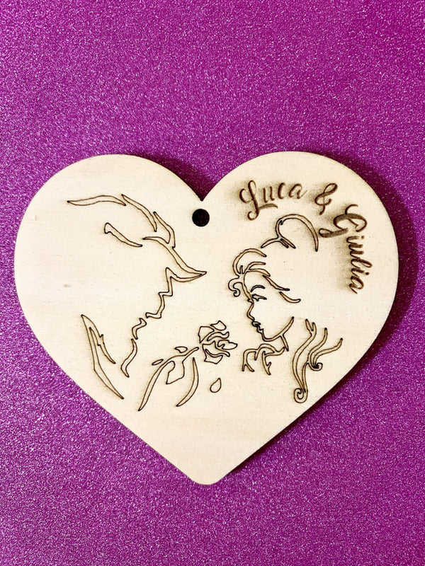 Segnaposto tema fiaba la bella principessa modello cuore Matrimonio 1