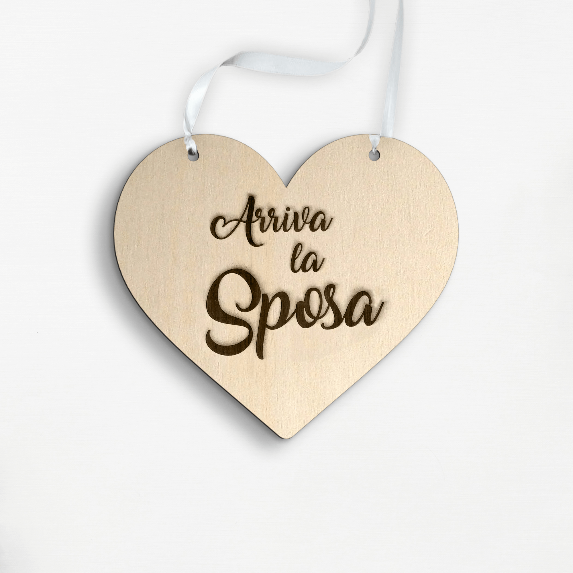 Targa cuore in legno Arriva la Sposa Idea's Cottage