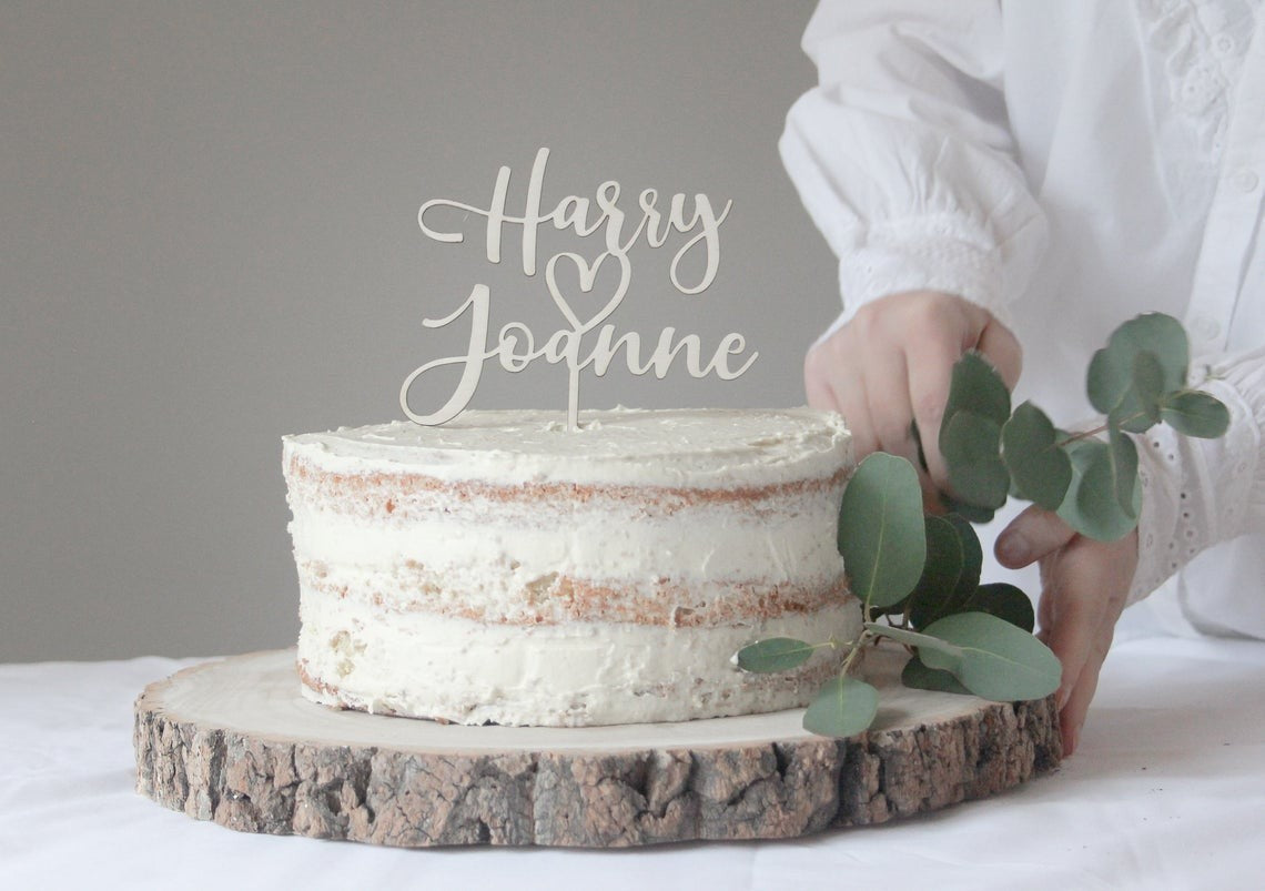 Wedding Cake Topper Personalizzato in legno con cuore Idea's Cottage