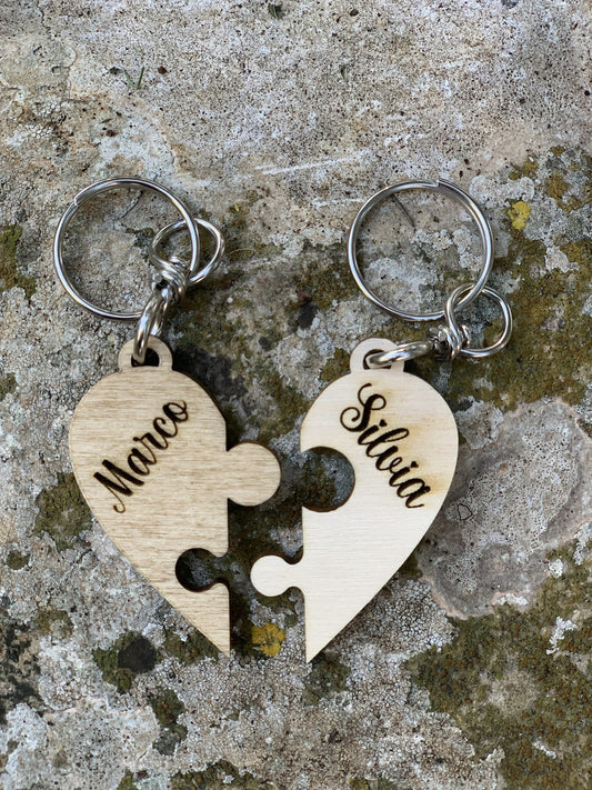 Portachiavi cuore puzzle personalizzato in legno Idea's Cottage