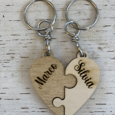 Portachiavi cuore puzzle personalizzato in legno Idea's Cottage