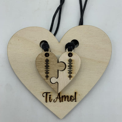 Collana in legno con codice spotify coppia di ciondoli cuore puzzle Idea's Cottage