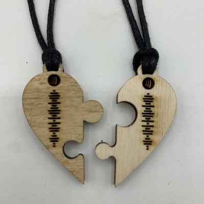 Collana in legno con codice spotify coppia di ciondoli cuore puzzle Idea's Cottage