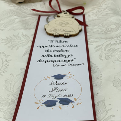 Bomboniera Laurea segnalibro personalizzato con portachiavi gufetto Idea's Cottage